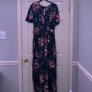 Dark Green Floral Pantsuit
